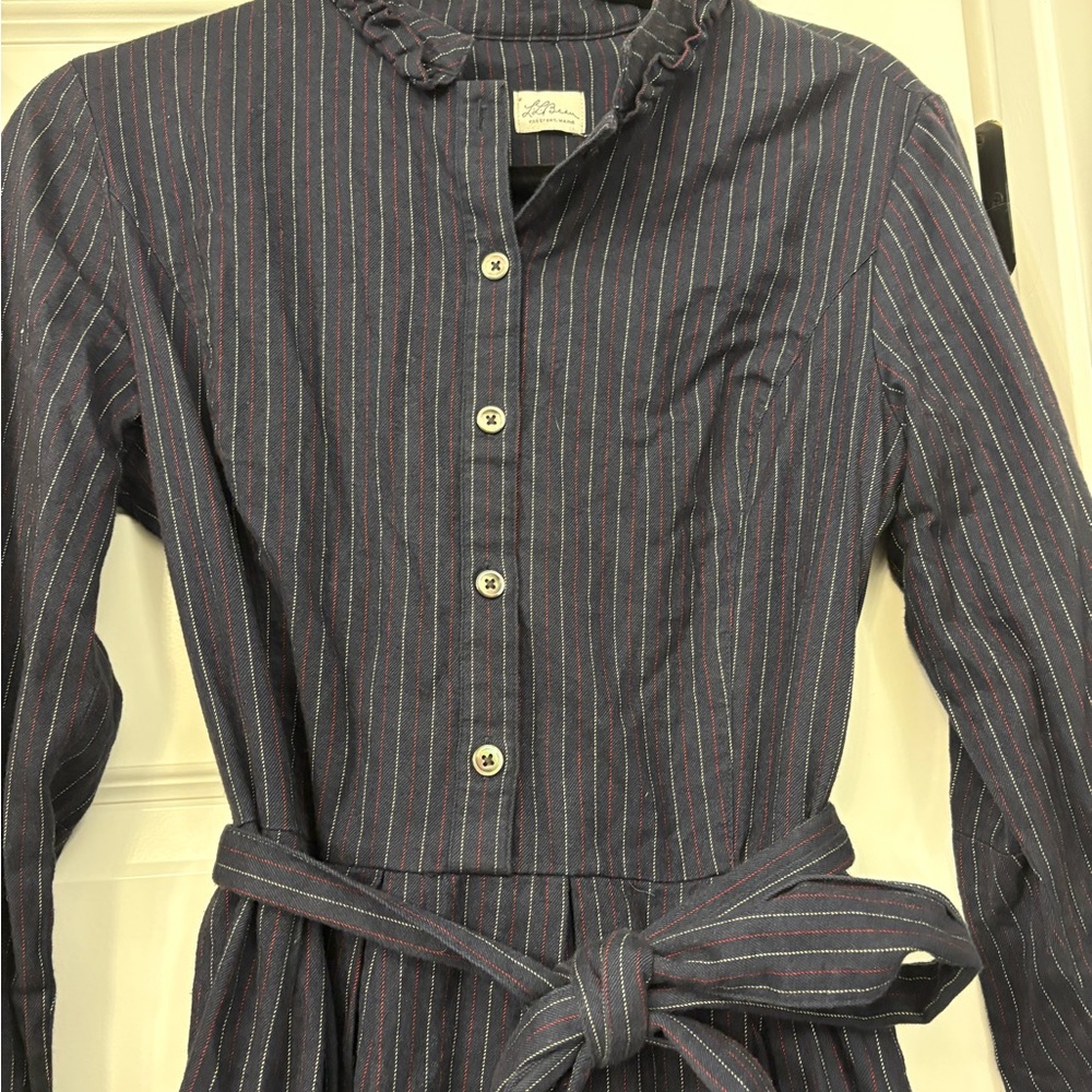 L.L. Bean Dark Blue Pinstripe Long Sleeve Dress - Picture 5 of 9